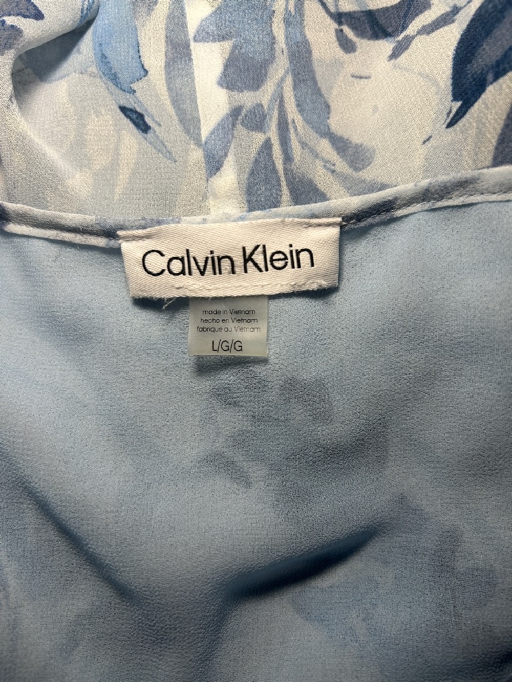 Calvin Klein Light Blue Floral V-Neck Sleeveless Blouse - Picture 2 of 5